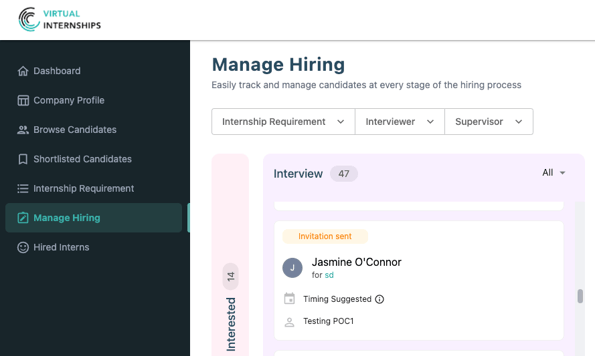 Manage Hiring tab - zoom in